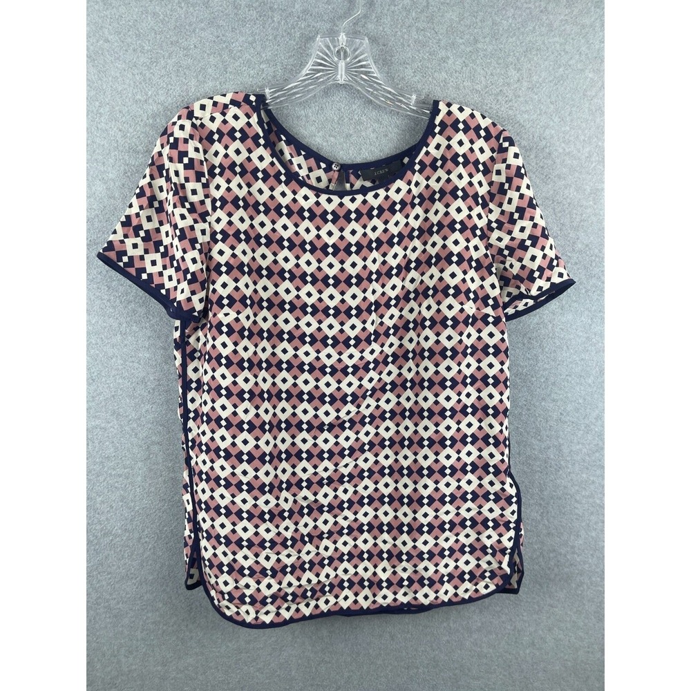 J Crew Shirt Women's 8 Pink Black Geometric Print Short‎ Sleeve Round Neck